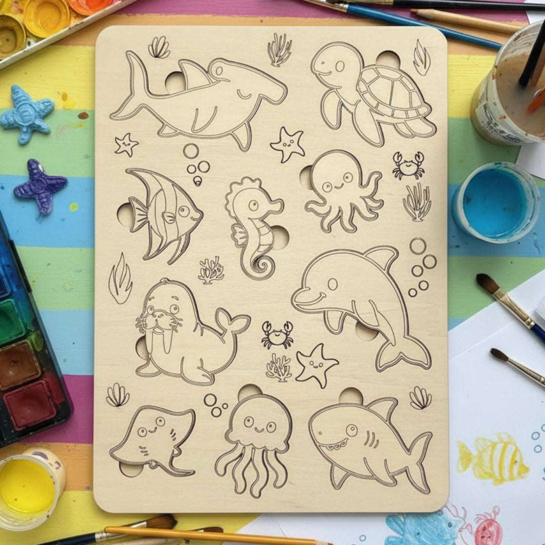 Ocean Animals Wooden Puzzle & Paint Kit