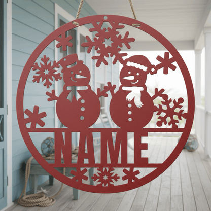 Personalized_Snowman_Metal_Sign__Cust_Red_Simple_Wood_BKGD_Mockup.png