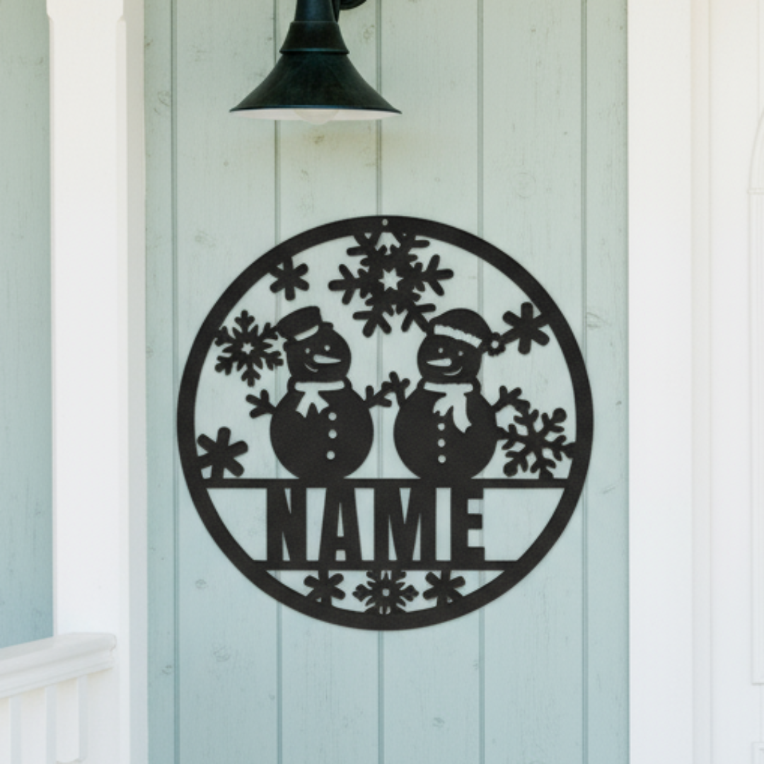 Personalized_Snowman_Metal_Sign__Cust_Black_Brick_Entrance_Mockup.png