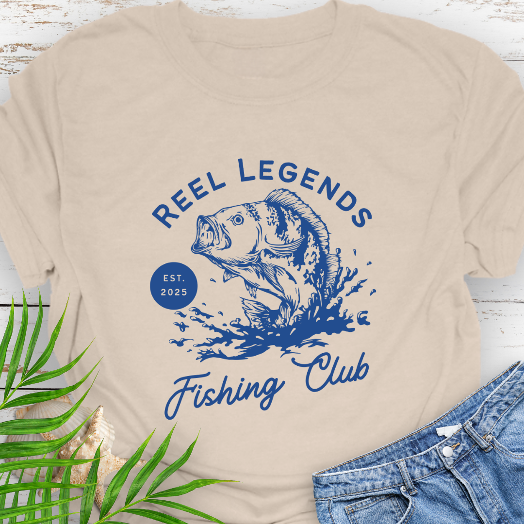 Natural Reel Legends Fishing Club Unisex T-shirt perfect for a fishing enthusiast.