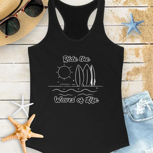 Ride the Waves of Life Surf Tank Top  Tank Top 2XL-Solid-Black Everythings Beachy