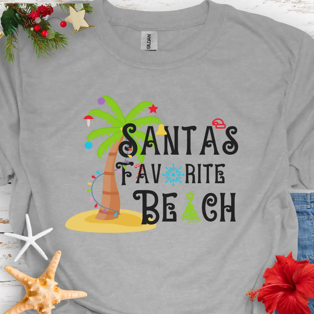 Santa's Favorite Beach T-Shirt  T-Shirt  Everythings Beachy