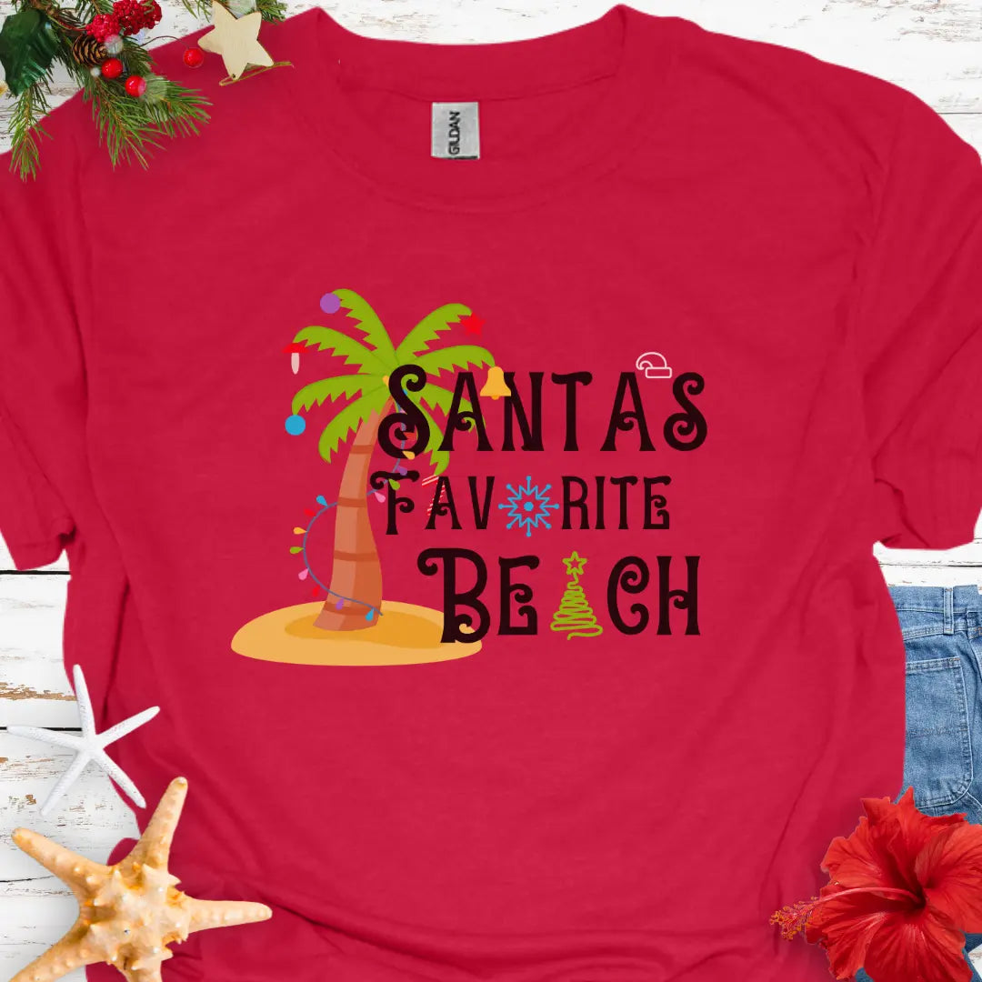 Santa's Favorite Beach T-Shirt  T-Shirt  Everythings Beachy