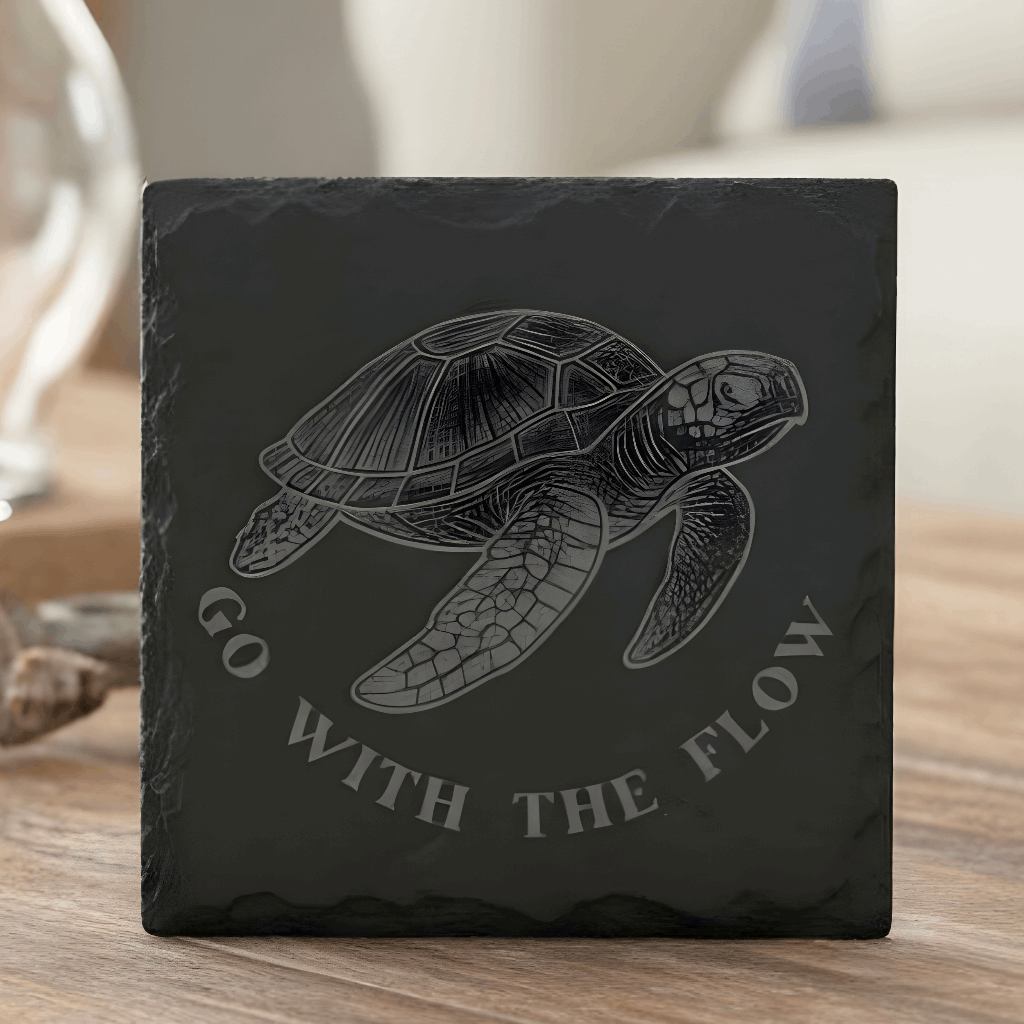 Sea Turtle Go with the Flow Engraved Slate Coaster 4".