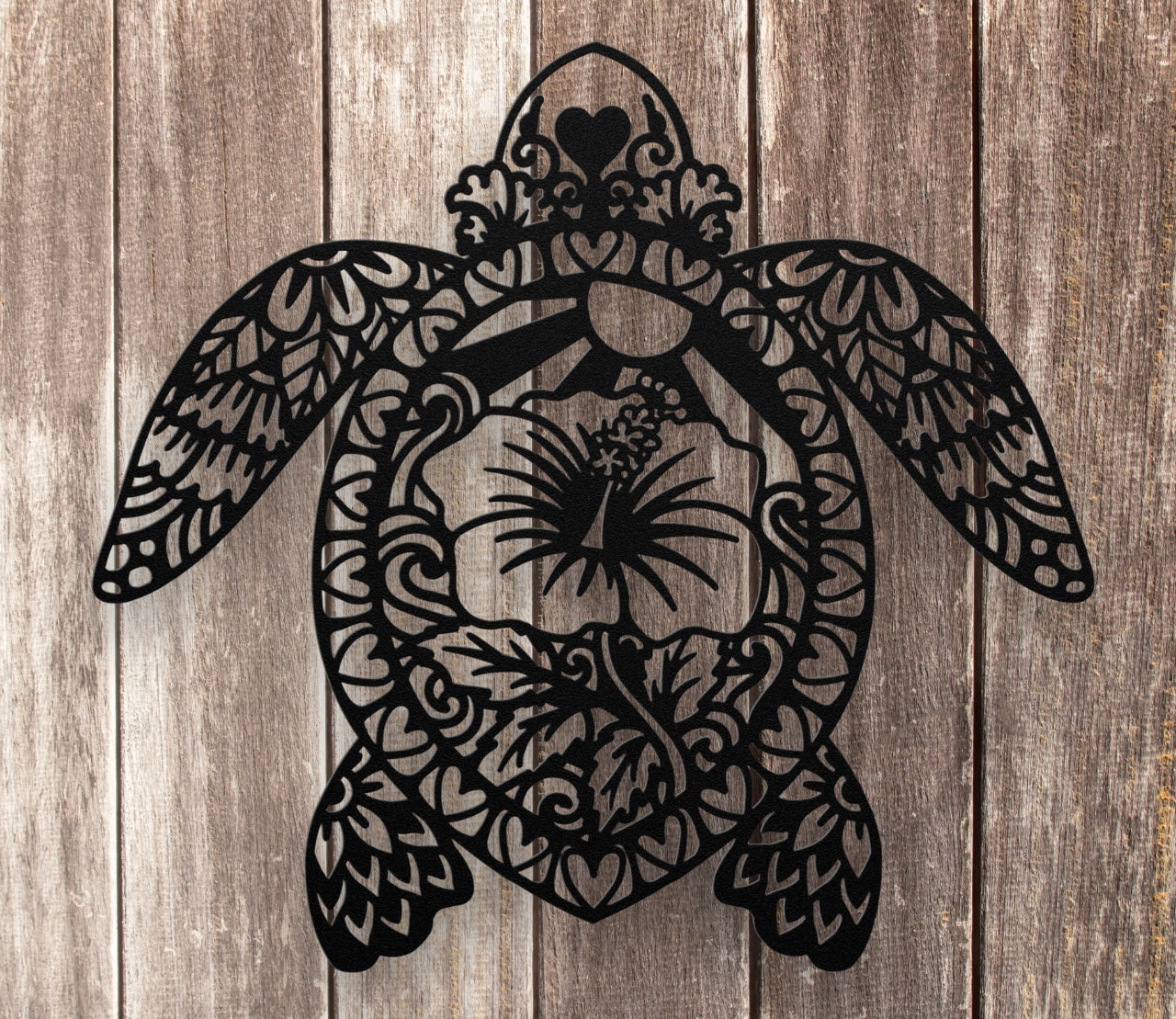 Black metal sign celtic sea turtle