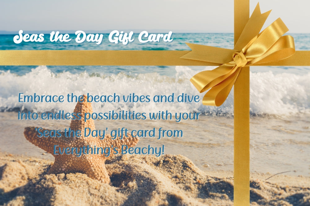 Seas The Day Gift Card with ocean image and gold bow