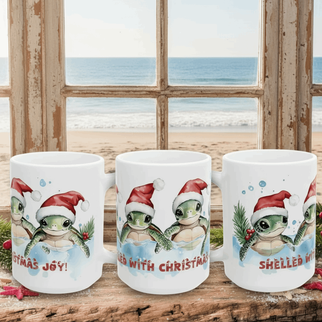 Sea Turtles Shelled Christmas Mug  Mug 15oz Everythings Beachy