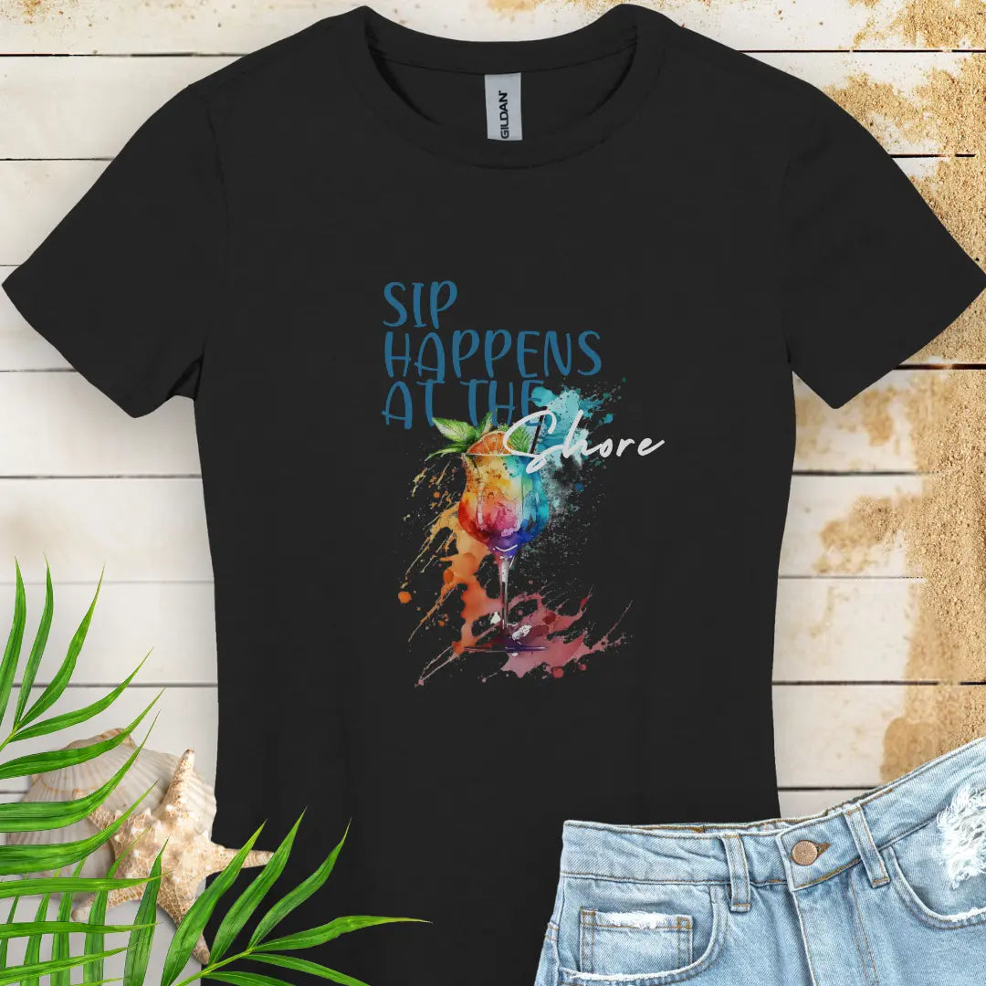 Sips Happen Women's T-shirt  T-Shirt Black-2XL Everythings Beachy