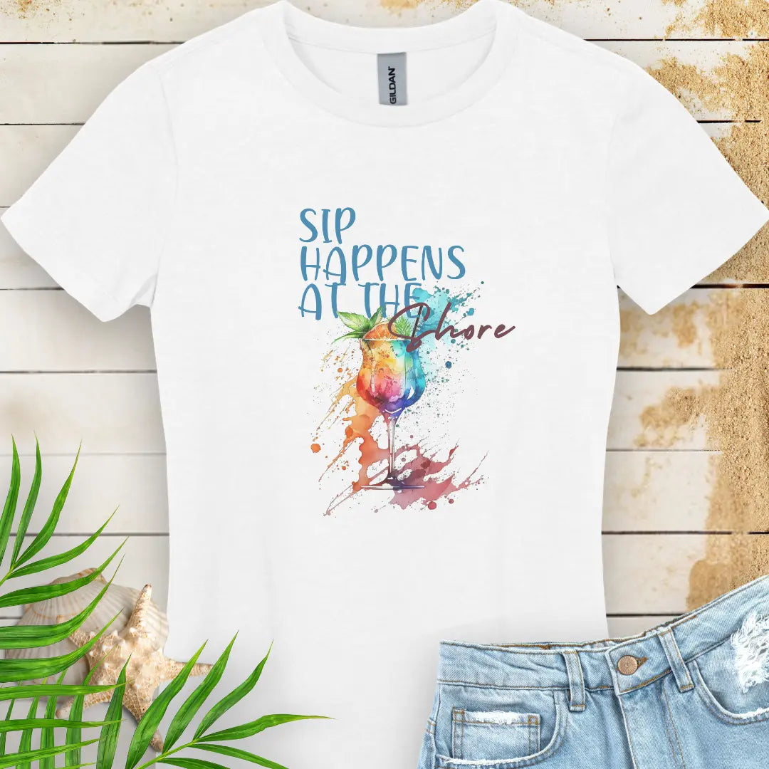 Sips Happen Women's T-shirt  T-Shirt White-2XL Everythings Beachy