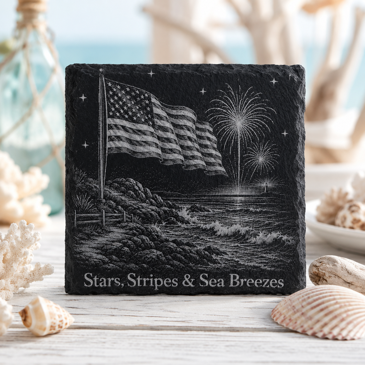 Patriotic Engraved Slate Coaster | Set of 4