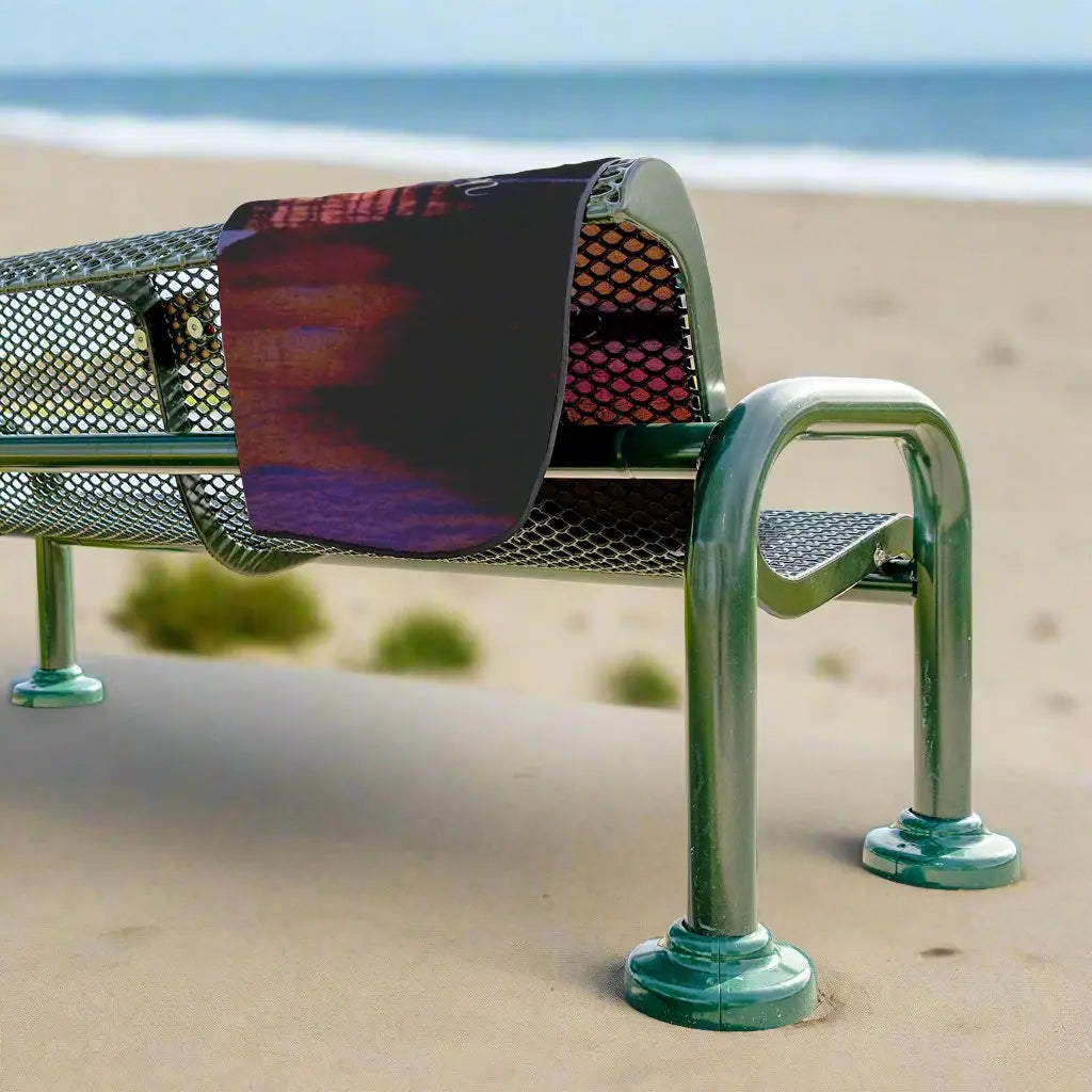 Sunset Family Vacation Beach Blanket laying over bench