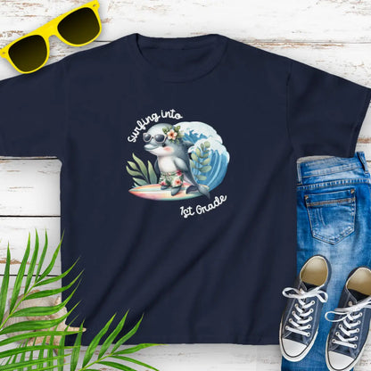 Surf Into 1st Grade Child's T-Shirt  Kids clothes M-Navy Everythings Beachy