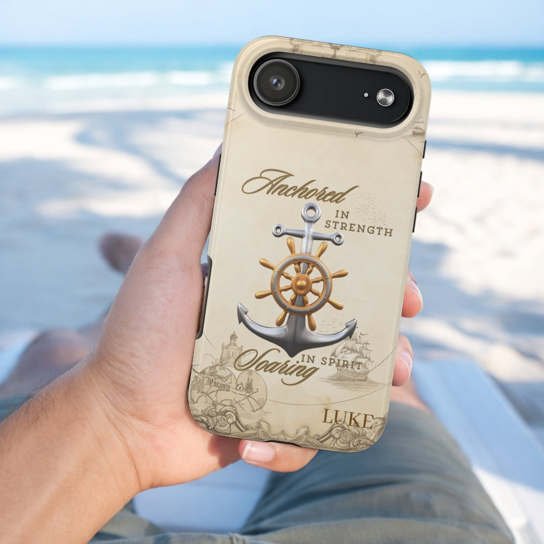 iPhone 17 air Phone case with anchor and ship wheel design that can be personalized.