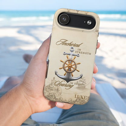 iPhone 17 air Phone case with anchor and ship wheel design that can be personalized.