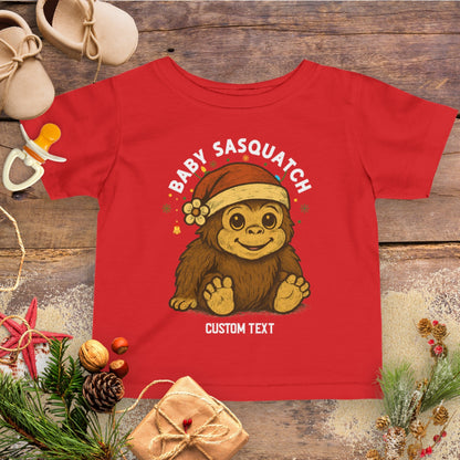Red t-shirt with 'Baby Sasquatch' design personalized.