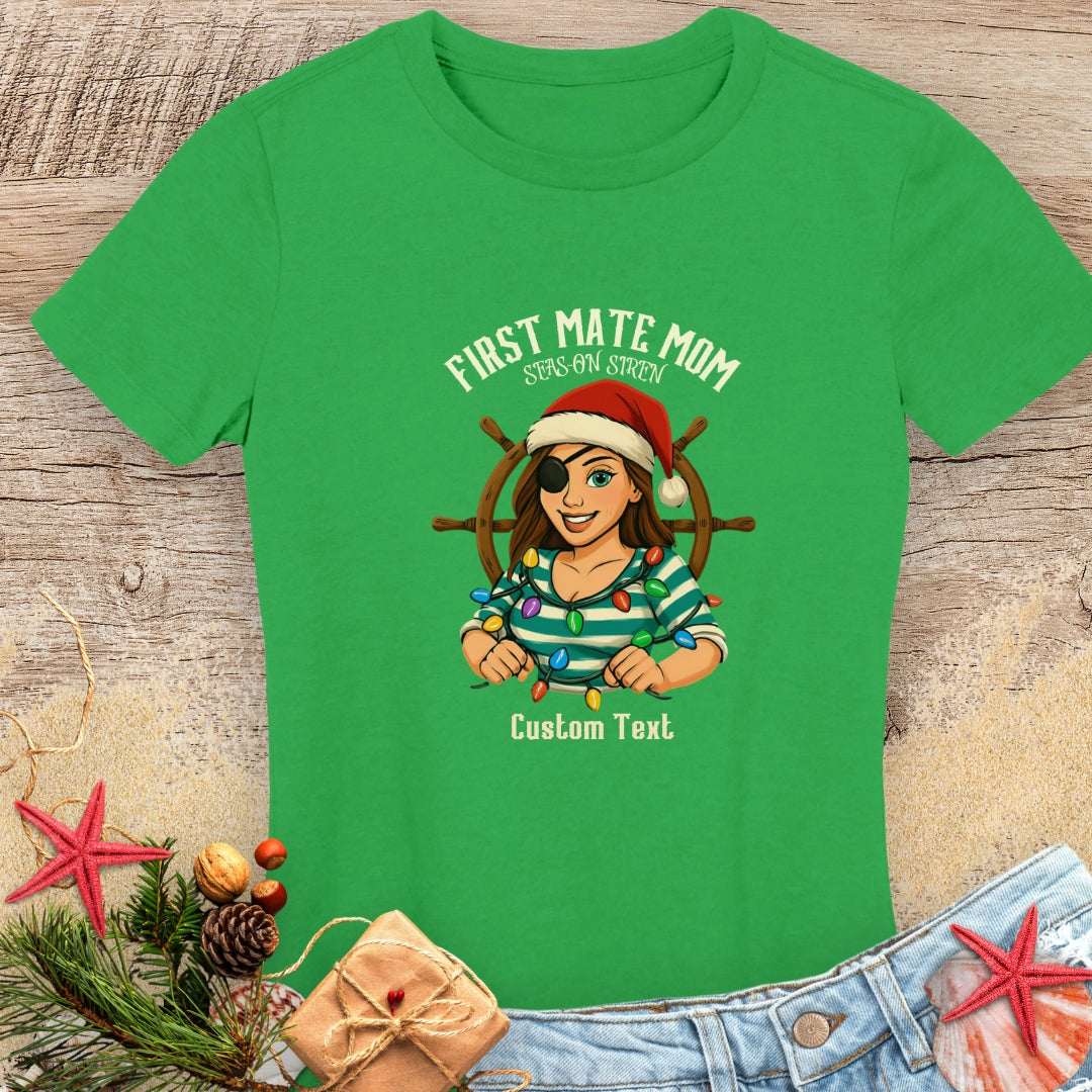 First Mate Pirate Mom Christmas Women's Tee | Personalized