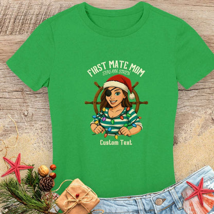 First Mate Pirate Mom Christmas Women's Tee | Personalized