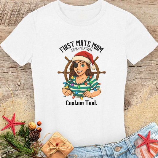 First Mate Pirate Mom Christmas Women's Tee | Personalized