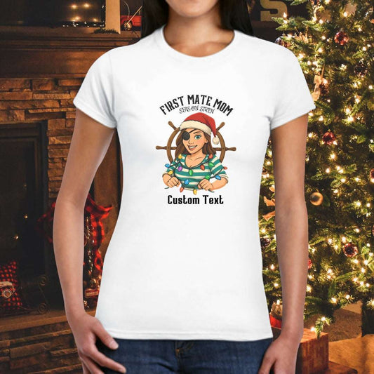 First Mate Pirate Mom Christmas Women's Tee | Personalized