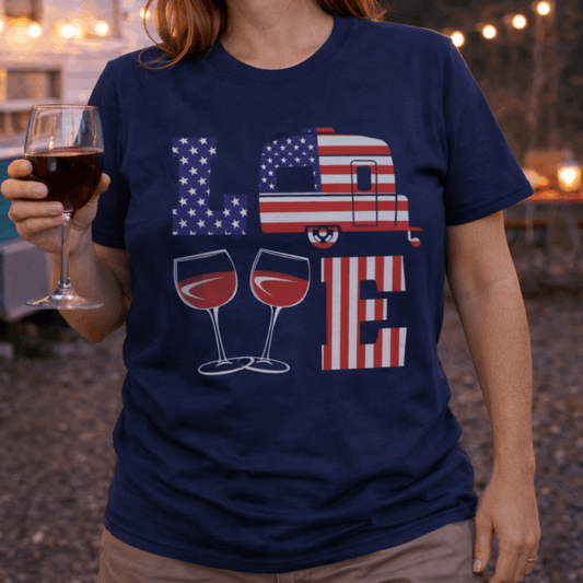 American Love Camping Wine T-shirt