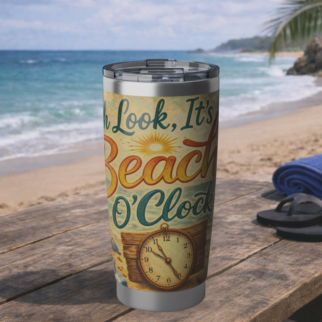Video loop of a Beach O'Clock design tumbler.