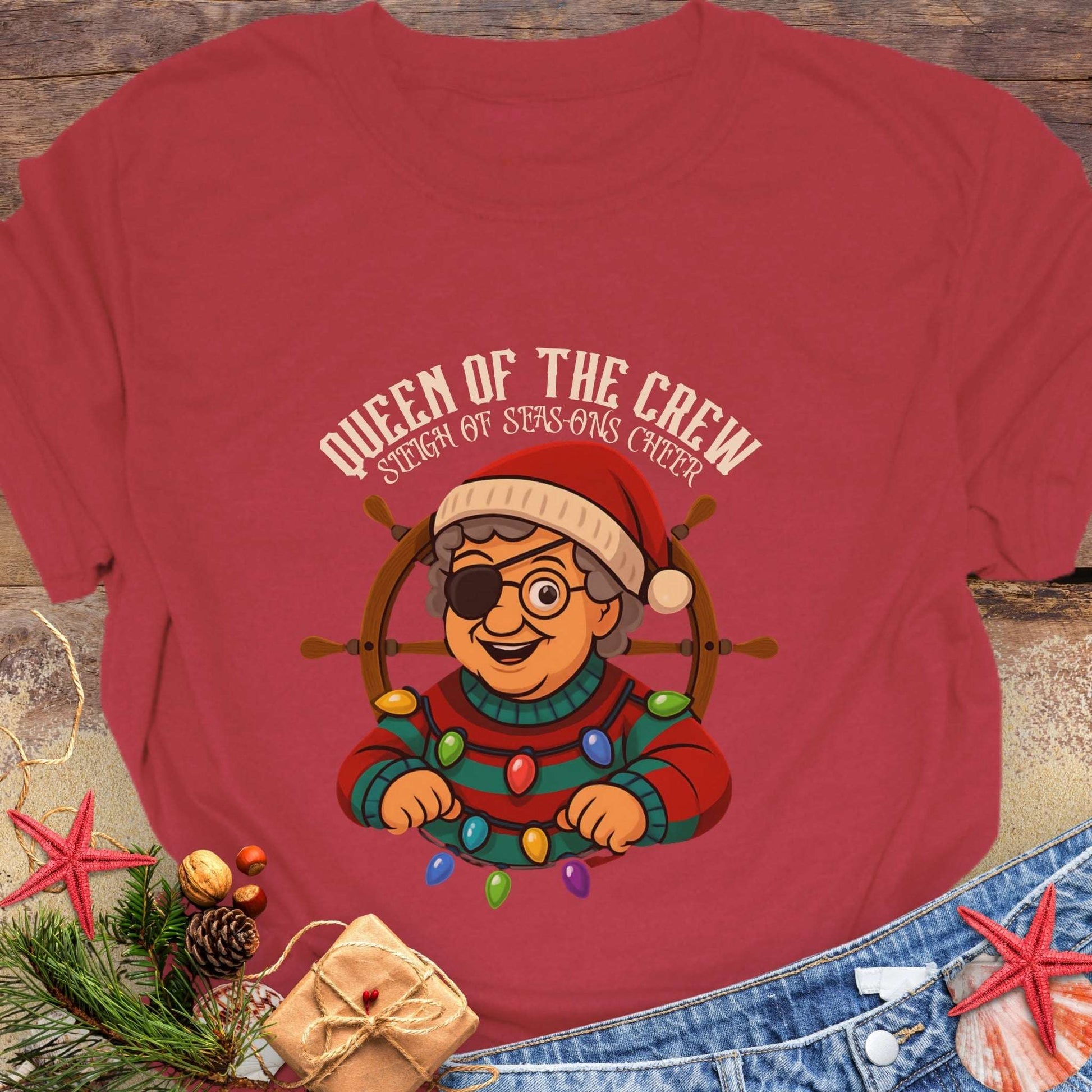 Queen of Crew Grandma Christmas T-Shirt | Personalized
