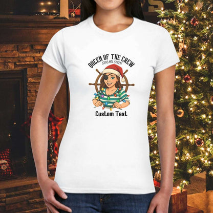 White Queen of Crew Mom Pirate Christmas Women's Tee | Personalized