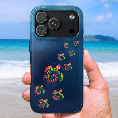 iPhone Pro Max cell phone case with colorful tye dye sea turtle design