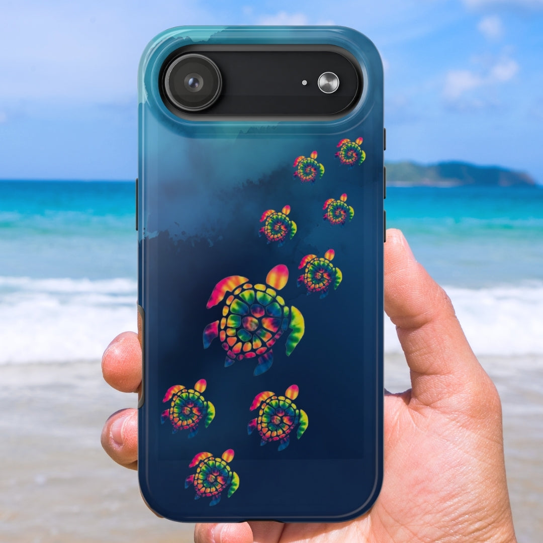 iPhone 17 air Phone case with colorful tye dye sea turtle design